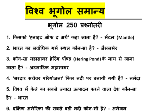 Geography Important Questions in Hindi PDF