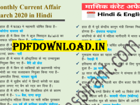March 2020 Current Affair in Hindi PDF