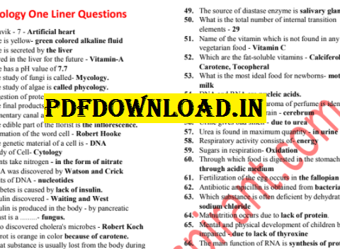 RRB NTPC Biology 1100+ Previous Year One Liner Question PDF in English