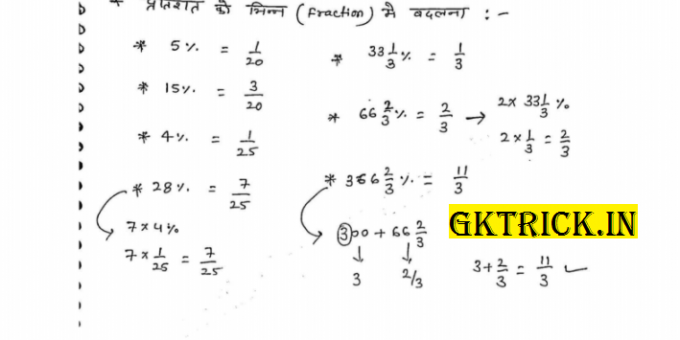 Percentage Handwritten Class Notes PDF in Hindi