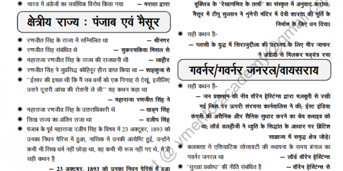 Modern History One Liner in Hindi PDF For UPSC
