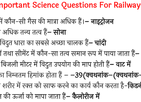 Most Important Science Question PDF For RRB NTPC