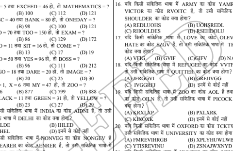 UP SI Reasoning Practice Set in Hindi PDF