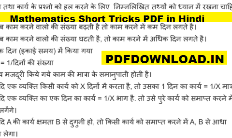 Mathematics Short Tricks PDF in Hindi