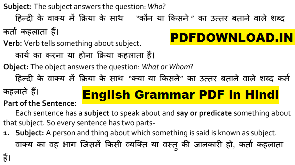 English Grammar PDF in Hindi