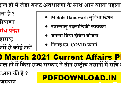 10 March 2021 Current Affairs PDF