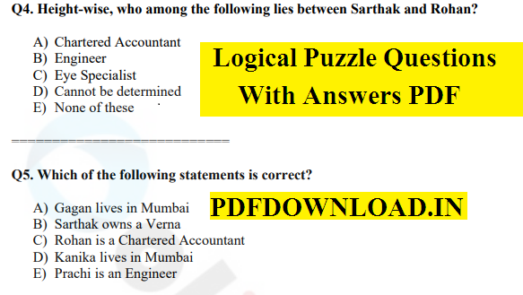 Logical Puzzle Questions With Answers PDF