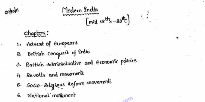 Modern History of India Notes PDF English And Hindi