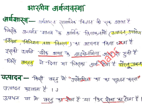 Indian Economics Handwritten notes pdf in Hindi 2022
