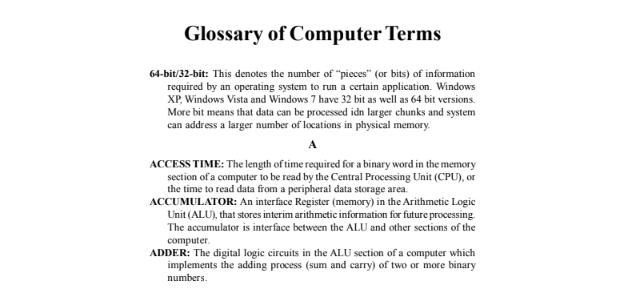Glossary of Computer terms notes pdf in English