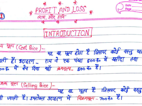 Profit and Loss Handwritten Notes in Hindi PDF Download