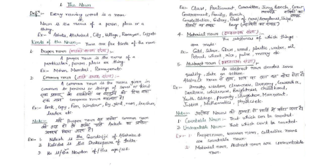 English grammar handwritten class notes in Hindi pdf