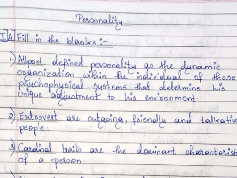 Psychology Personality Handwritten Notes in English PDF