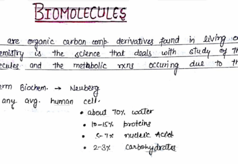 Biomolecule NCERT handwritten notes pdf for NEET exam