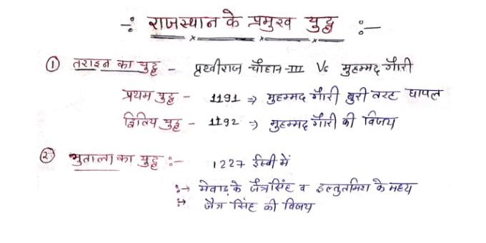 Important Battles in Rajasthan history pdf in Hindi