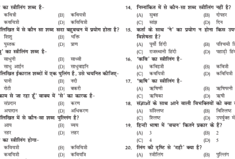 RPSC 2nd Grade Hindi Grammar mcqs pdf 2022
