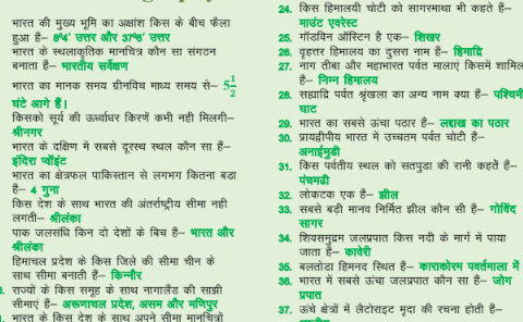 500+ Indian Geography MCQs in Hindi pdf