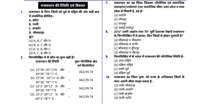 Rajasthan Geography Question Answer ( MCQ ) PDF In Hindi