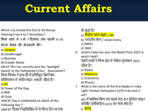 Top 220+ Current Affairs Question & Answer in  Hindi pdf