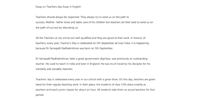 Essay on Teachers Day in English 500 Words PDF