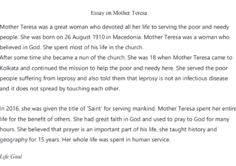 Mother Teresa Essay in English notes pdf