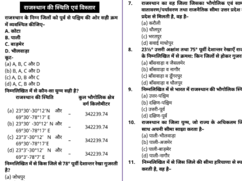 RSMSSB Geography MCQs notes pdf in Hindi