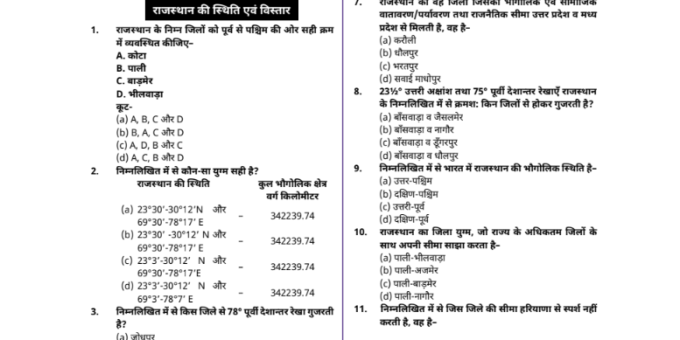 RSMSSB Geography MCQs notes pdf in Hindi