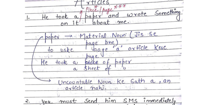 Complete English Grammar handwritten notes pdf for DDA exam