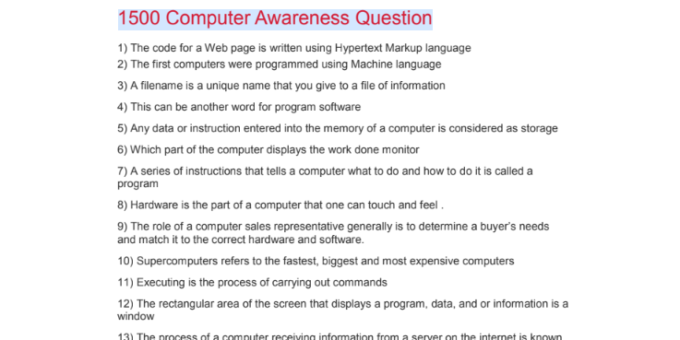 Most Important 1500 Computer Awareness Question