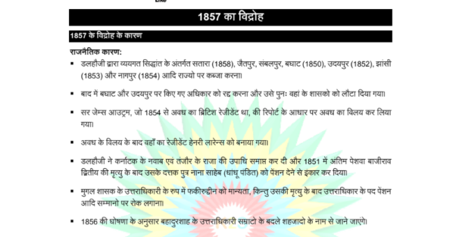 The Best revolt of 1857 notes pdf in Hindi for BIHAR SI
