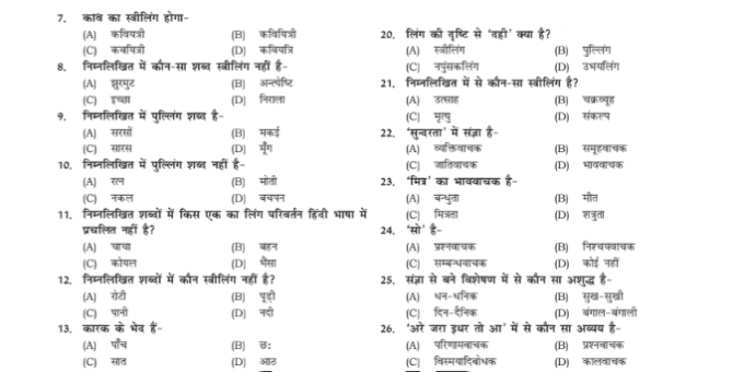 Best Objective Type Hindi Grammar pdf for RSSB Patwari