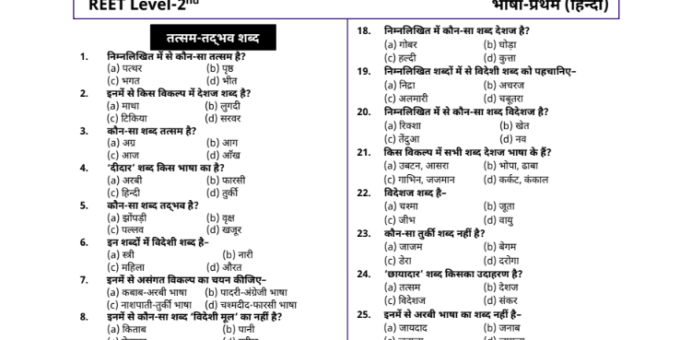 REET Hindi Grammar- MCQs pdf in Hindi