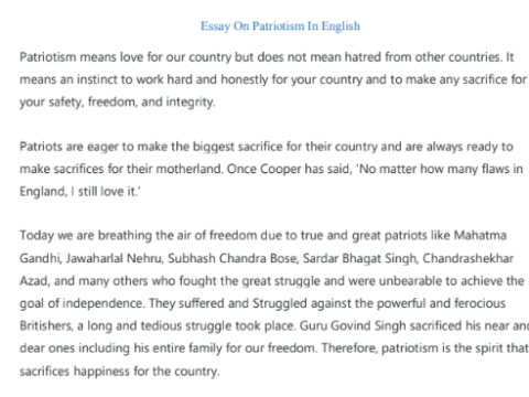 Essay On Patriotism In English