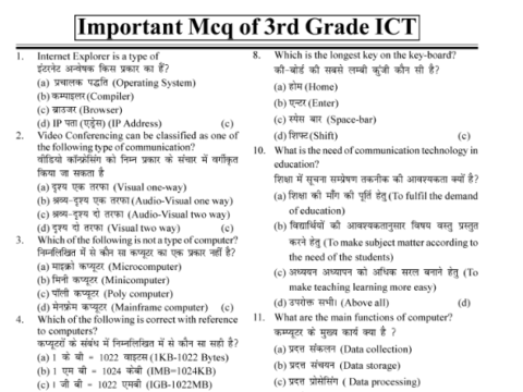 New Top REET MAINS ICT MCQs pdf in Hindi