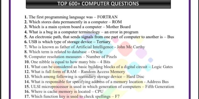 Computer Questions And Answer In English PDF 2024